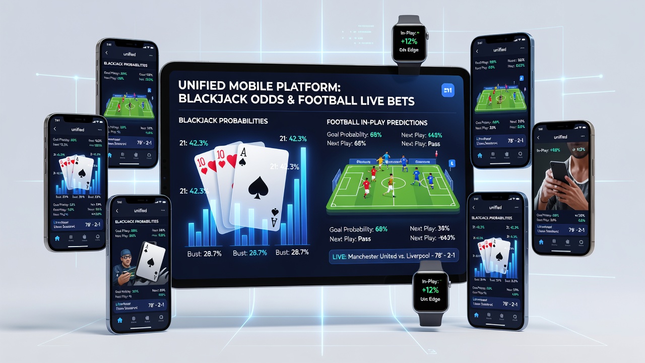 Darstellung von kombinierten Prognosedaten aus Blackjack und Fußball auf einem mobilen Dashboard