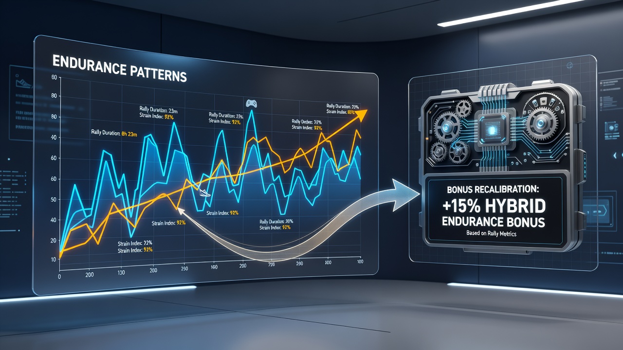 Darstellung hybrider App-Oberflächen mit integrierten Ausdauer- und Bonusdaten aus Rallye-Analysen